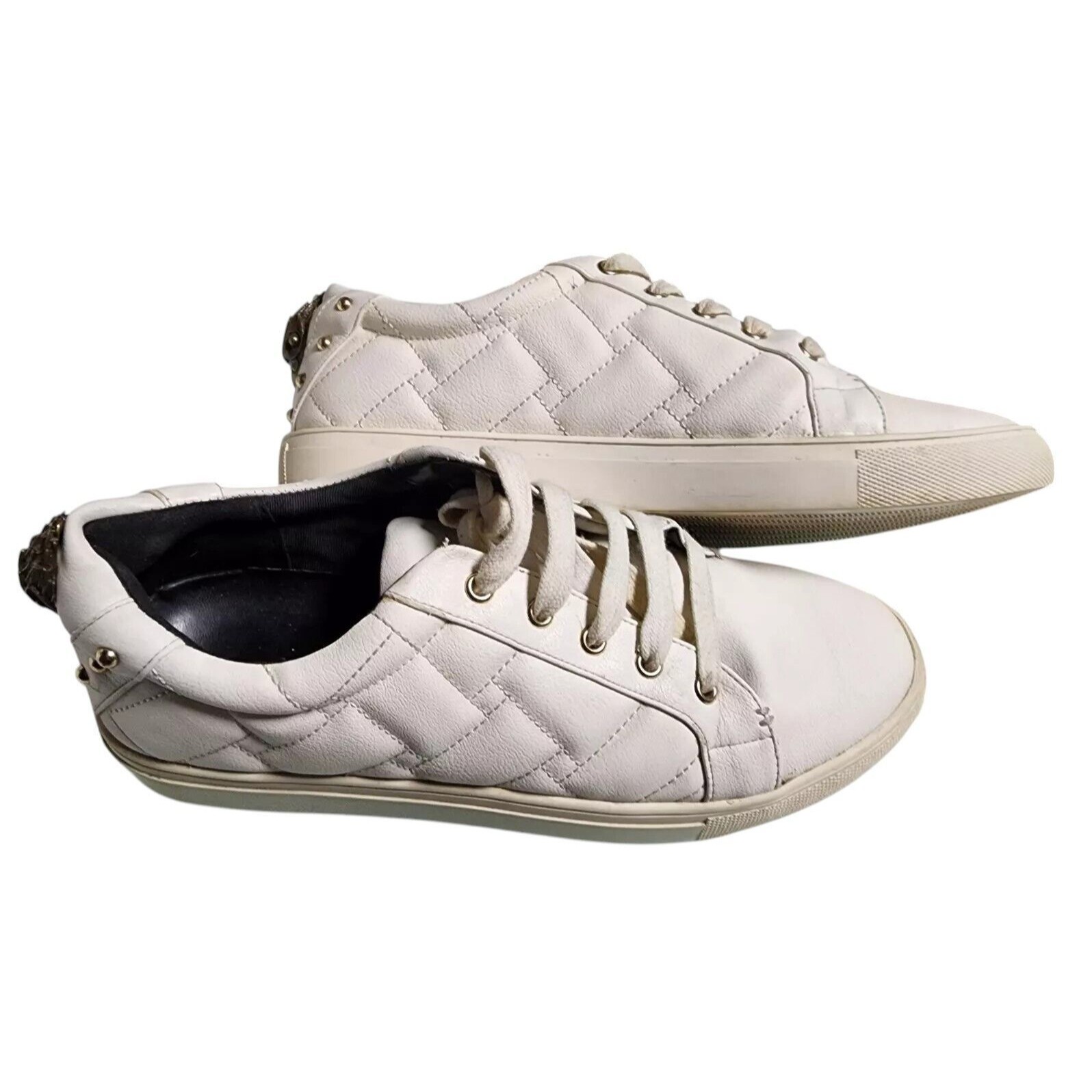 Kurt Geiger London White Leather Sneakers Eu 40 Ludo Quilted Pattern Embellished